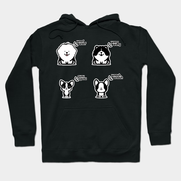 Dog breeds barking in different languages Hoodie by LittleAna